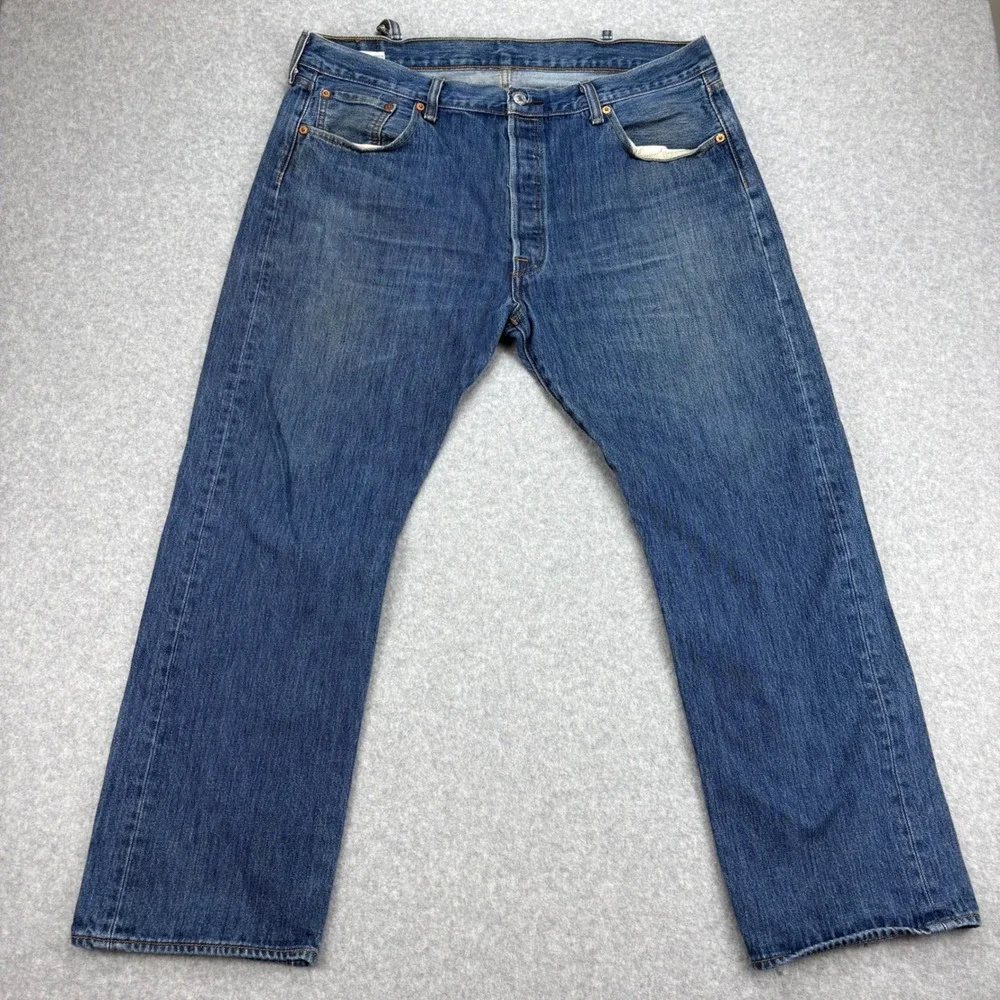 Levis 501 Jeans Mens 40x32 Blue Straight Leg Button Fly Thrashed Grunge Classic